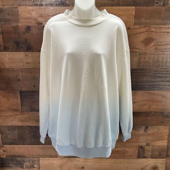 BP Sweatshirt Dip Dye Crew Neck Blue White Ribbed Cuffs Hem Long Sleeve Women XL - Picture 12 of 14